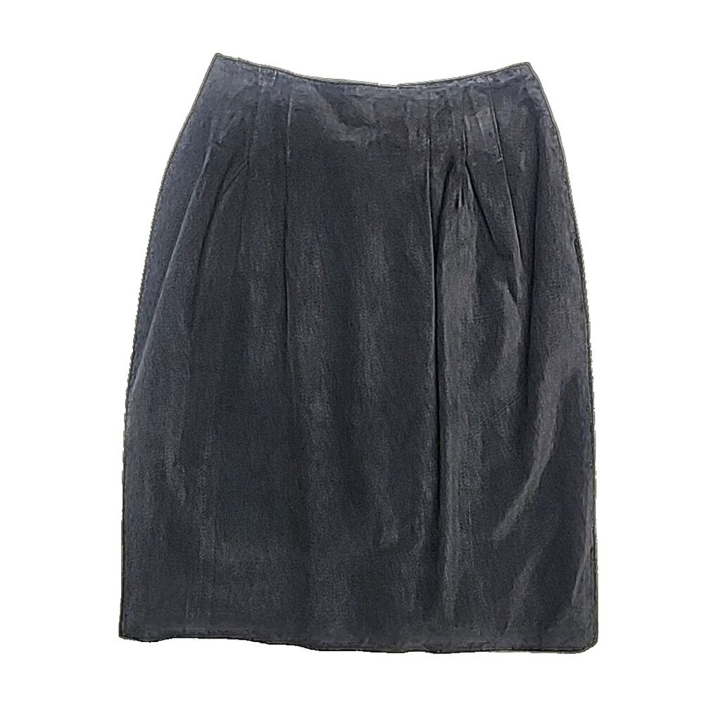 Evan Davies Skirt Women Size 10 Black Silky Pig Suede Pencil Lined Pleat VTG